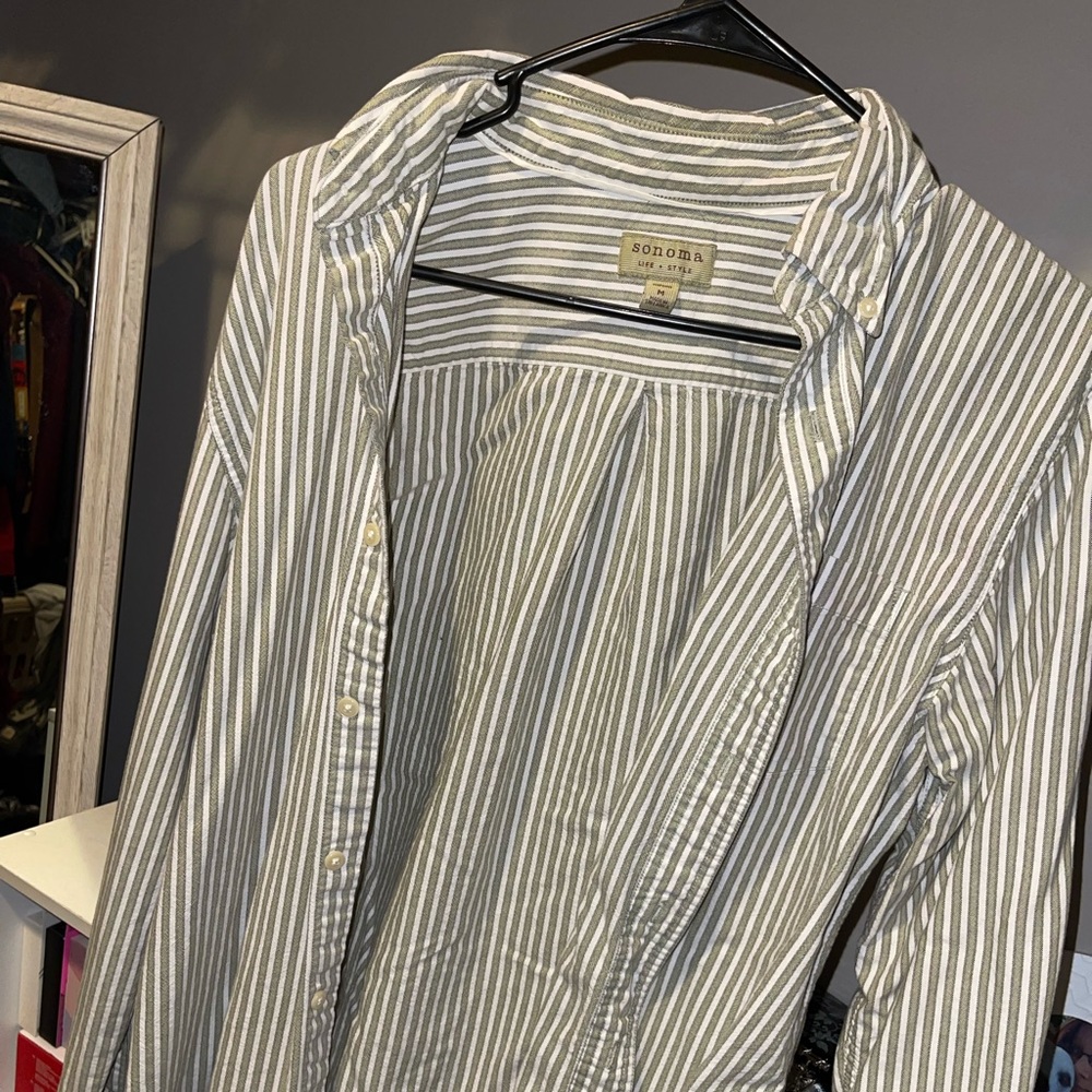Green striped button up